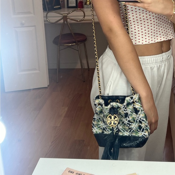 Tory Burch Fleming Tweed Mini Bucket Bag - Picture 3 of 4